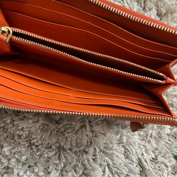 Prada Saffiano Long Continental Zip Wallet Orange Leather Gold Logo - Picture 11 of 13